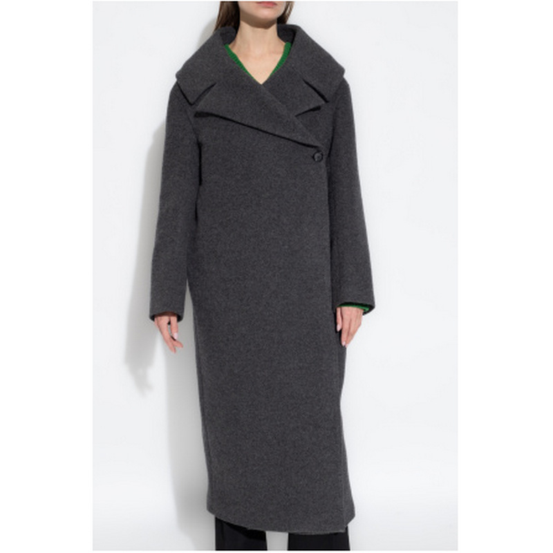Sweden ~ coat women's autumn and winter New dark gray wrap profile open collar wool blended felt coat