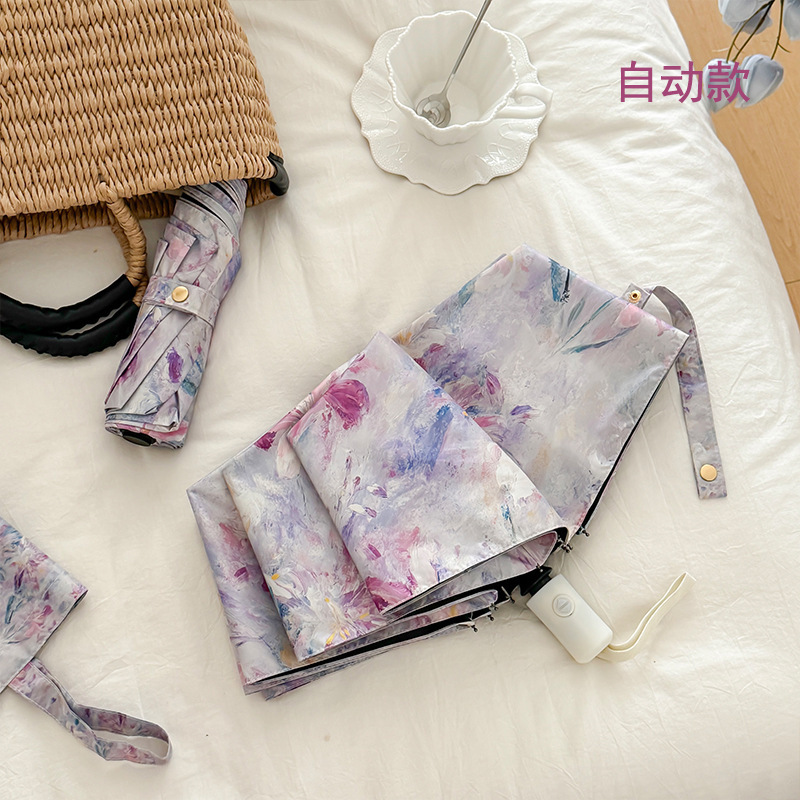 梦幻霞微全自动雨伞晴雨两用黑胶防晒遮阳伞便携高颜值学生折叠伞|undefined
