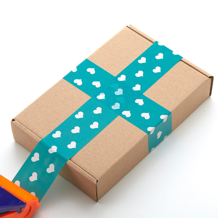 Cinta de sellado azul melocotón corazón sellado papel adhesivo cinta ancha rosa en forma de corazón lindo patrón expreso cinta de embalaje