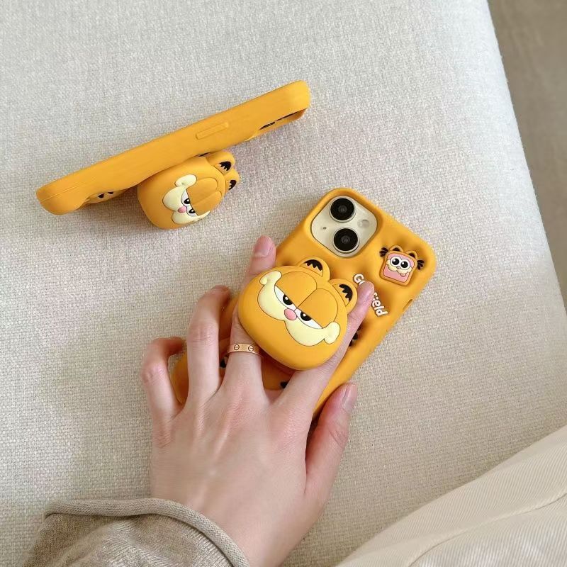 Garfield iPhone14 for 13 Apple 16/15PROMAX Soft Silicone Phone Case 16PRO Telescopic Bracket Garfield iPhone14 for 13 Apple 16/15PROMAX Soft Silicone Phone Case 16PRO Telescopic Bracket