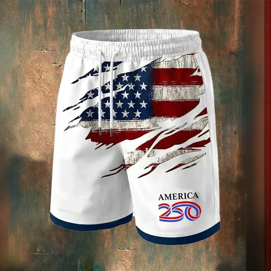 Cross-border exclusive US Independence Day 3D printed drawstring shorts for men, Amazon best-selling loose casual beach shorts