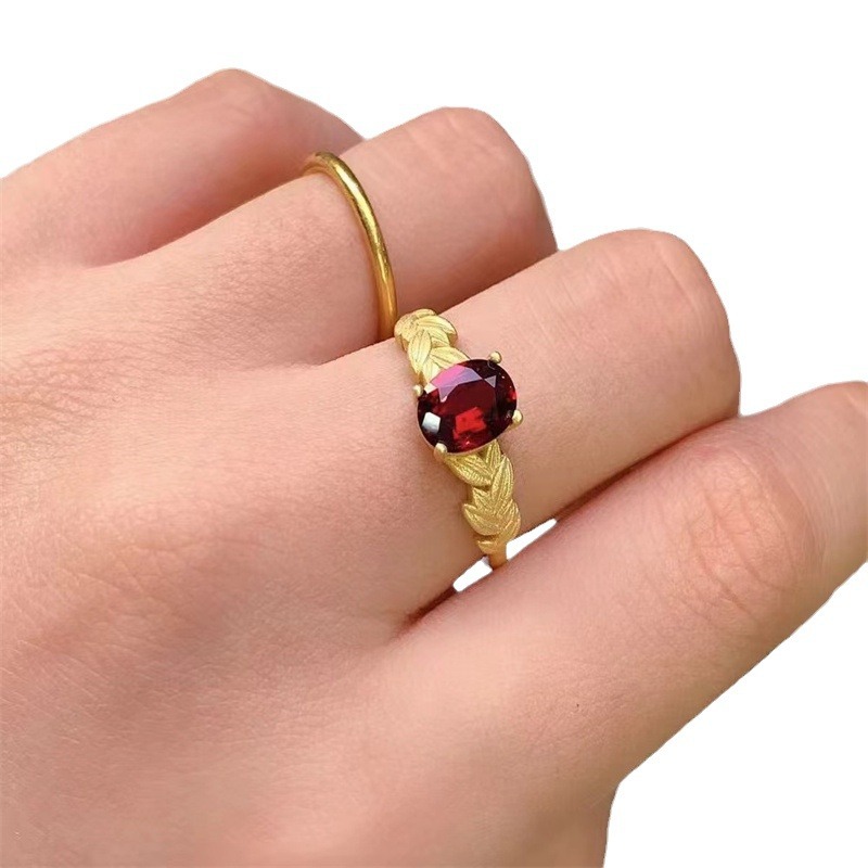 organic ring with stone from Mozambique pomegranate