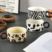 动物纹高颜值矮款陶瓷冰淇淋甜品杯高级感女商用咖啡杯设计感小众