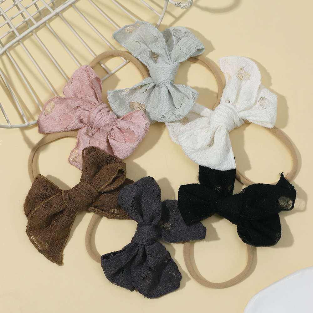 Commercio estero transfrontaliero Nuovo Accessori per capelli per bambini Europei e americani Fascia per capelli con fiocco in pizzo per bambini Fascia per capelli sottile in nylon elastico per bambini_voghion.com