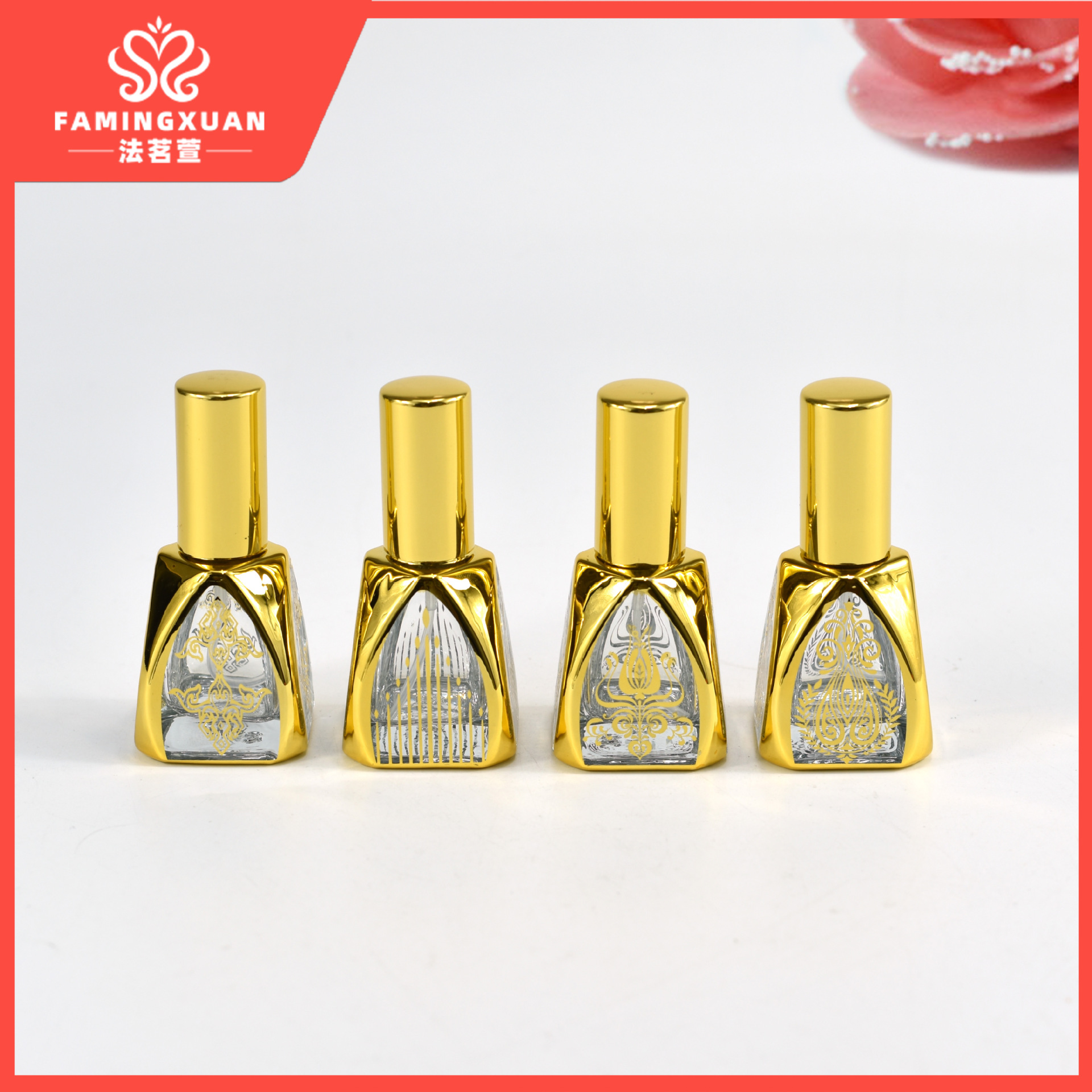 Botella de Perfume Recargable Fa Mingxuan, Botella Vacía para Perfume al por Mayor, Botella de Perfume Vacía de Vidrio con Pulverizador y Estampado Dorado de 12 ml