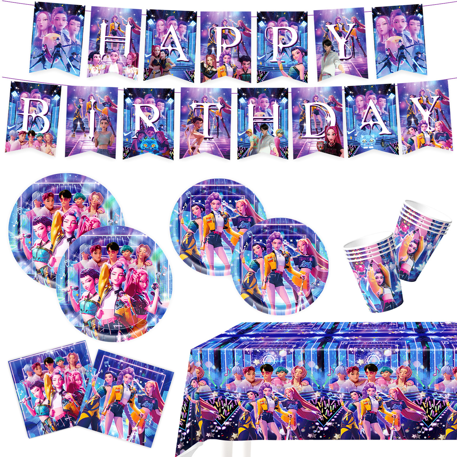 Amazon KPOP Blue Cacería de Brujas Temática Fiesta de Cumpleaños Bandera Tarjeta de Balón Set Decoración