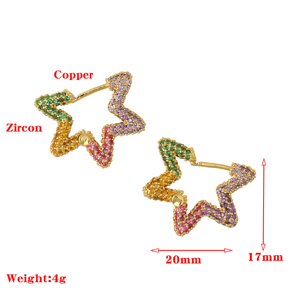 Korean Copper Micro-inlaid Five-pointed Star Earrings display picture 12