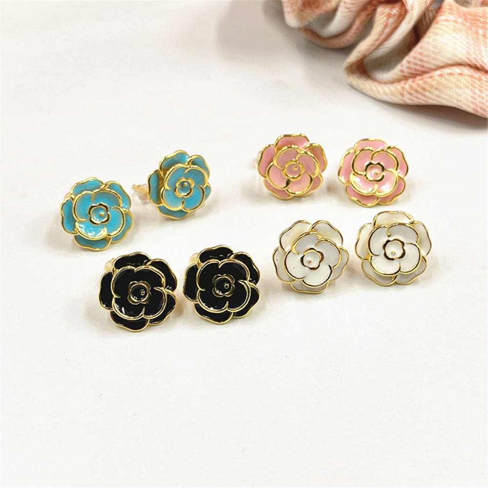 8g Weight Ear Studs Classification 1 Pair Simple Style Flower Enamel Plating Copper Ear Studs