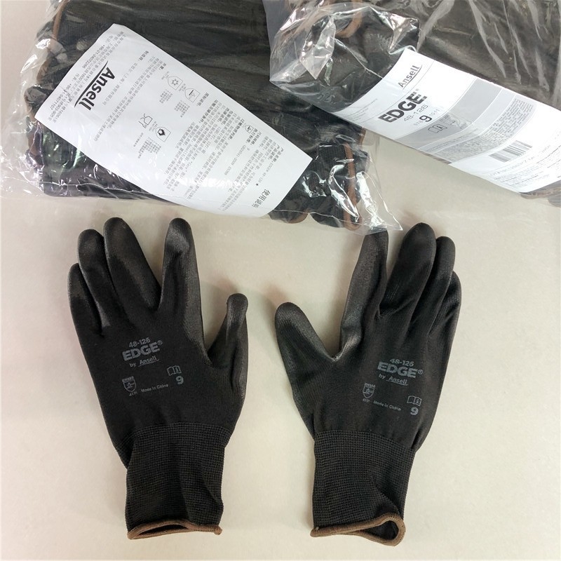ANSELL安思尔48-126耐磨防滑手套PU丁腈涂层浸掌透气EDGE劳保防护