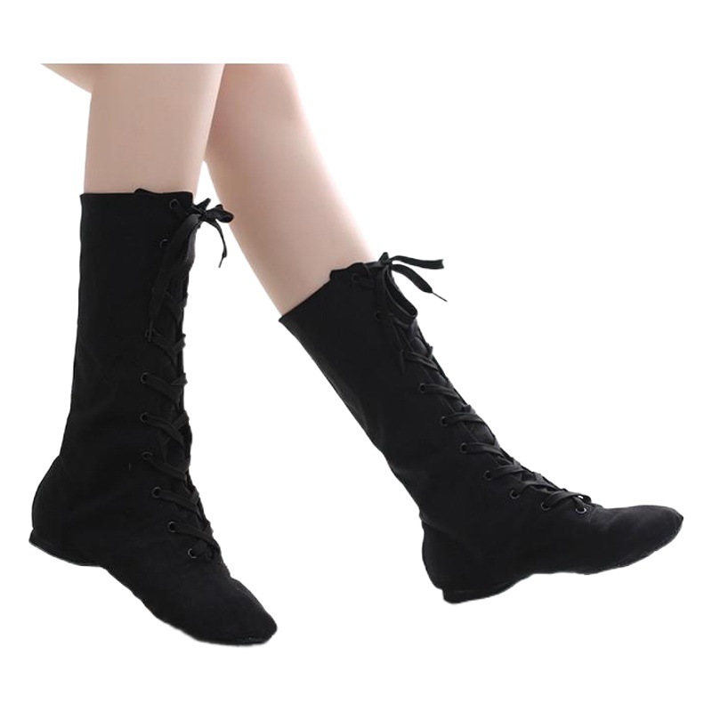 Botas de Jazz de lona alargadas negras zapatos de baile modernos de alta calidad zapatos de baile de fondo suave de mujer de alta calidad práctica deportiva rendimiento en el escenario