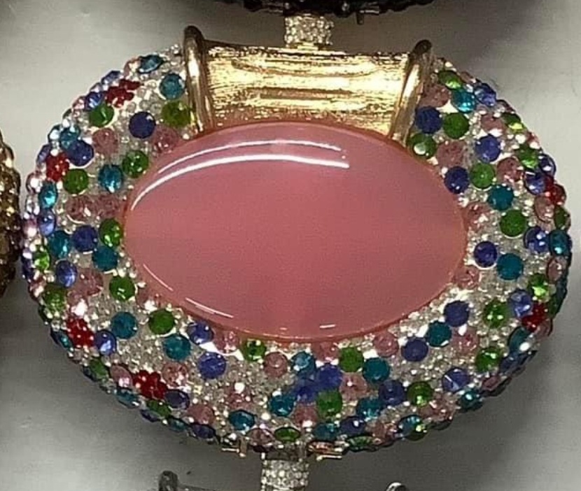 Túi clutch nữ hình bầu dục mắt mèo đính kim cương giả dự tiệc — Kim cương trắng trên nền vàng, màu vàng pha lê, vàng vàng, Bạc AB chi tiết 7