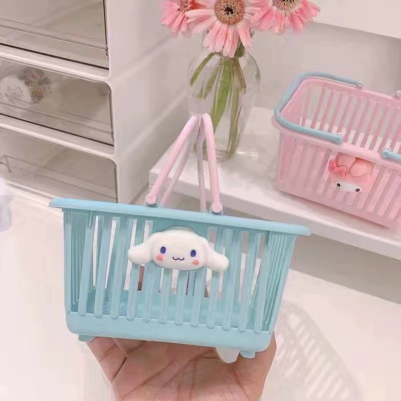 Cute Plastic Table Storage Basket, Handheld Cartoon Design, Small Desktop Organizer