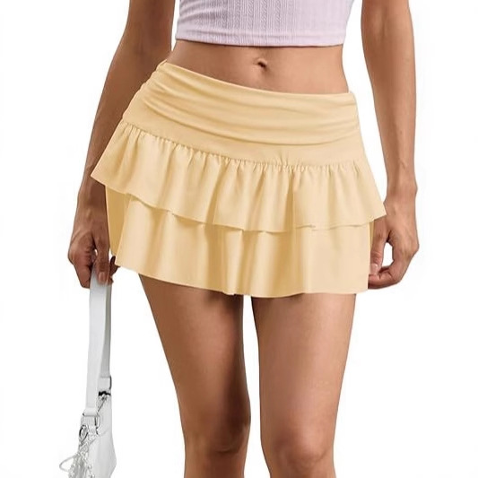 2026欧美亚马逊春夏女式Y2K褶皱迷你裙低腰分层飘逸高尔夫短裤裙