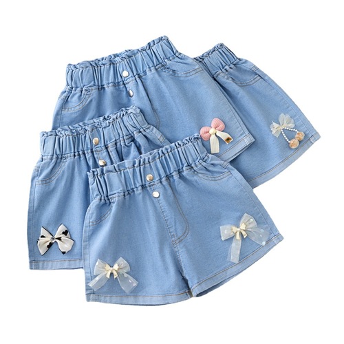 Girls denim shorts summer new outer pants baby girl summer thin medium and large children's shorts