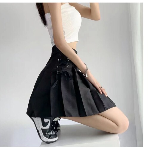 2025 Women's Pleated Skirt with Adjustable Belt, White A-line Semi-slip Dress, Korean-style School Wind Short Skirt