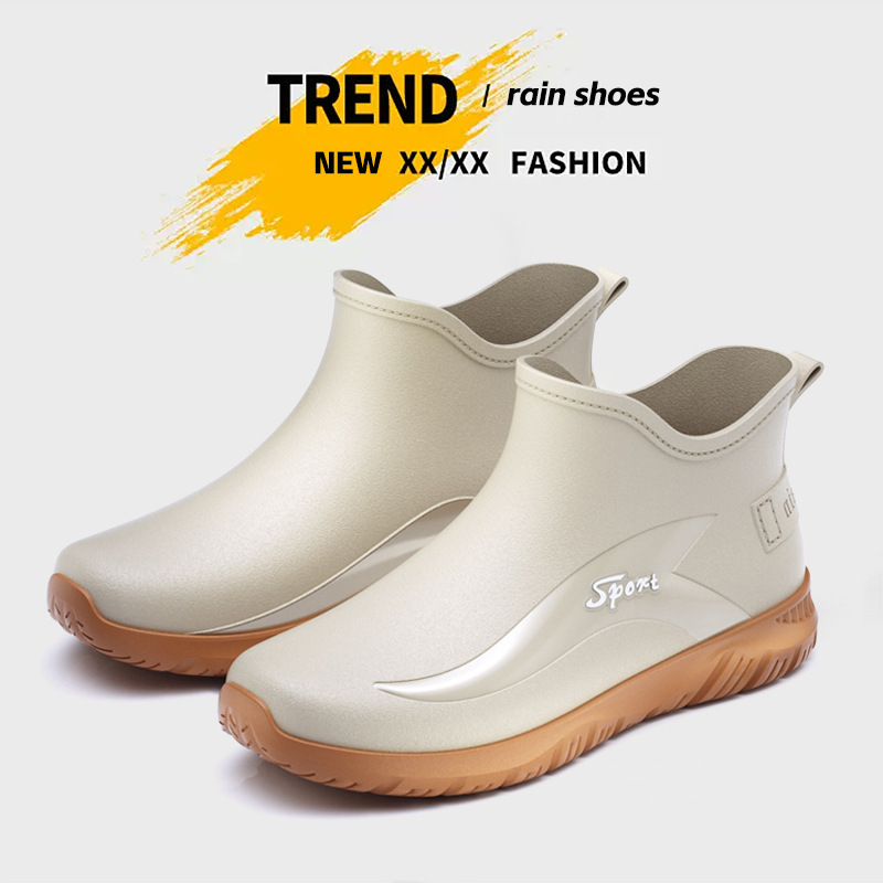 Korean Style Short Tube Rice White Men's Rain Shoes Fashionable Korean Style Rubber Shoes Outdoor Travel Wading Shoes Non-Slip Flat Short Water Boots for Men Korean Style Short Tube Rice White Men's Rain Shoes Fashionable Korean Style Rubber Shoes Outdoor Travel Wading Shoes Non-Slip Flat Short Water Boots for Men
