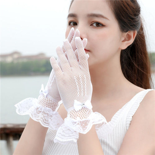 Summer thin sexy mesh gloves black and white red ceremonial women's wedding high elastic spandex sun protection gift gloves