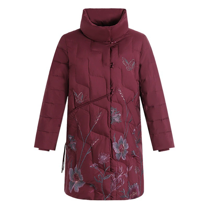 Средние и старые пуховики средней и длинной мамы пальто осень-зима топ вышивка большой размер пожилой матери толстый хлопковый костюм