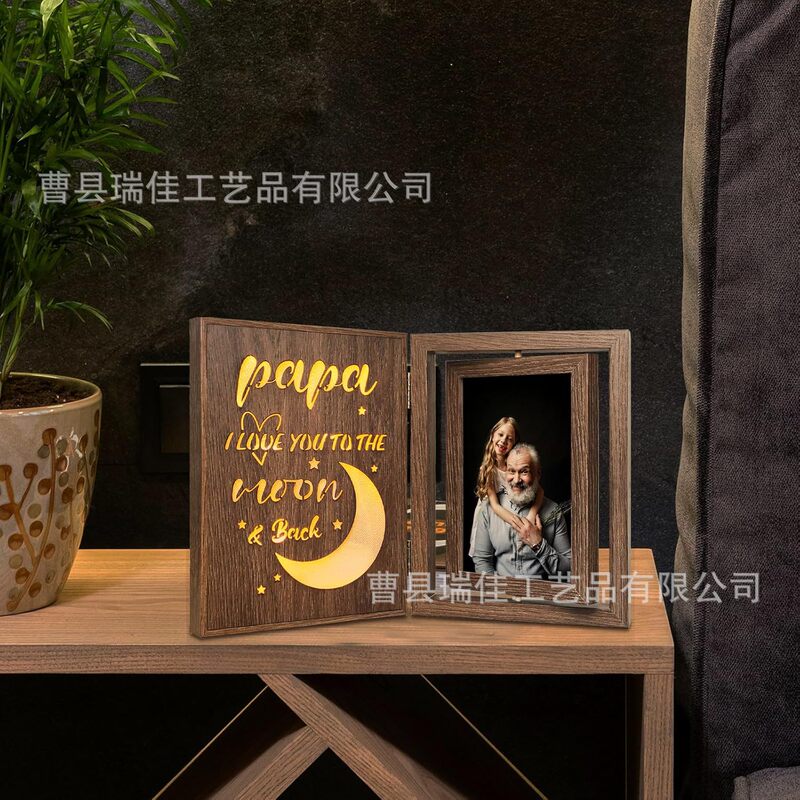 Wooden Creative Rotating Double-Sided Photo Frame Stand Solid Wood Floating Photo Frame Stand Office Desktop Decoration Ornament