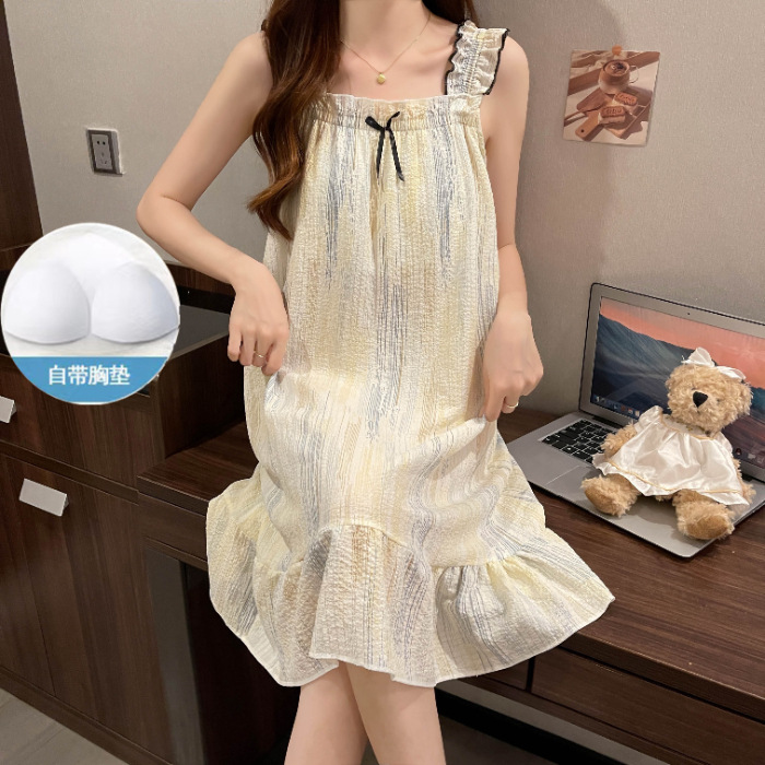 2024 pijamas de verano mujeres en vivo espuma explosiva con cojín de pecho sexy cabina dulce lindas pijamas ropa para el hogar