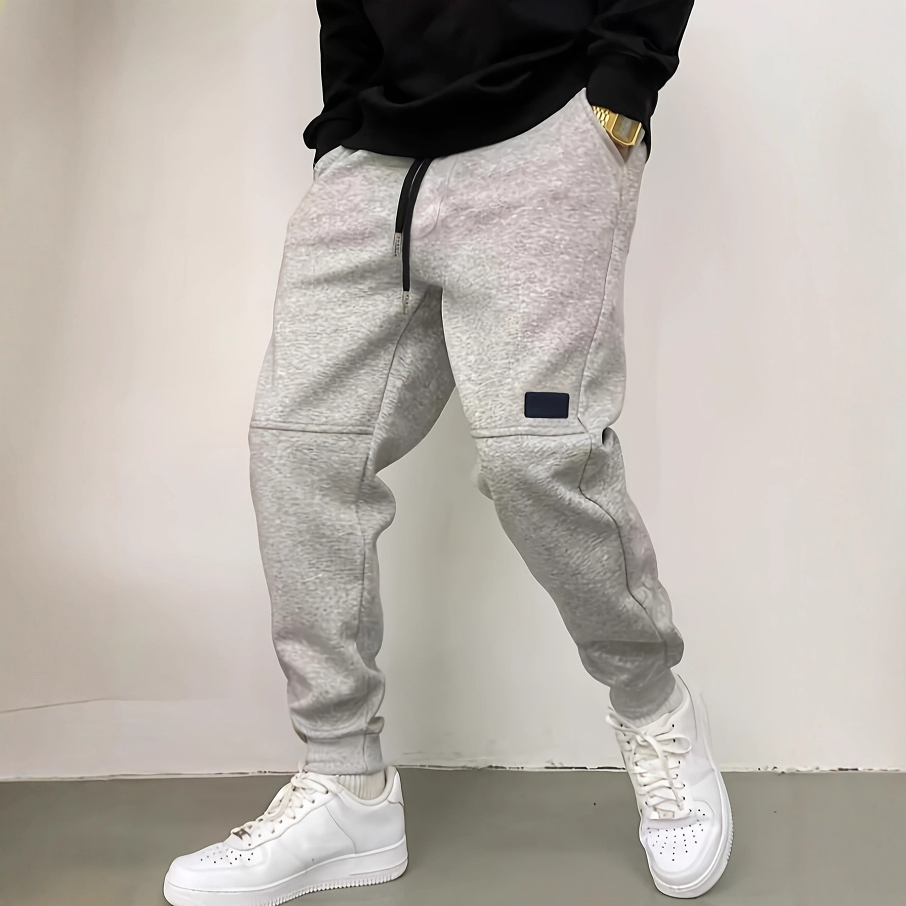 European size men's new solid color bathroom pants European and American high street fashion brand retro casual toe pants men's cross-border generation