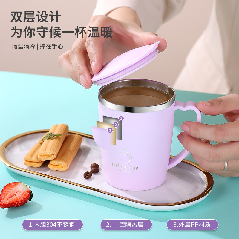 Tazas de café 304 de acero inoxidable con tapa, tazas de café para hombres y mujeres de alto valor, tazas de agua doméstica, tazas de té de oficina