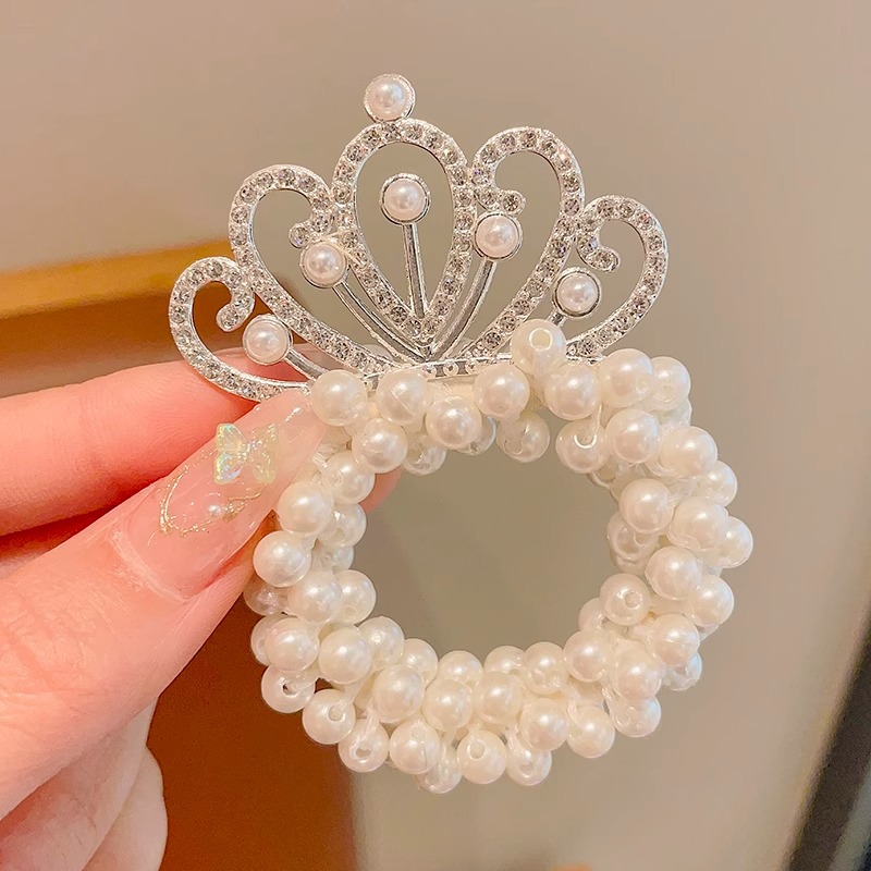 Cuerda de pelo de princesa para niños Super Fairy Girl Pearl Crown hair Ring tie Ball Head accesorios para el cabello Girl Crown hair rope tocado