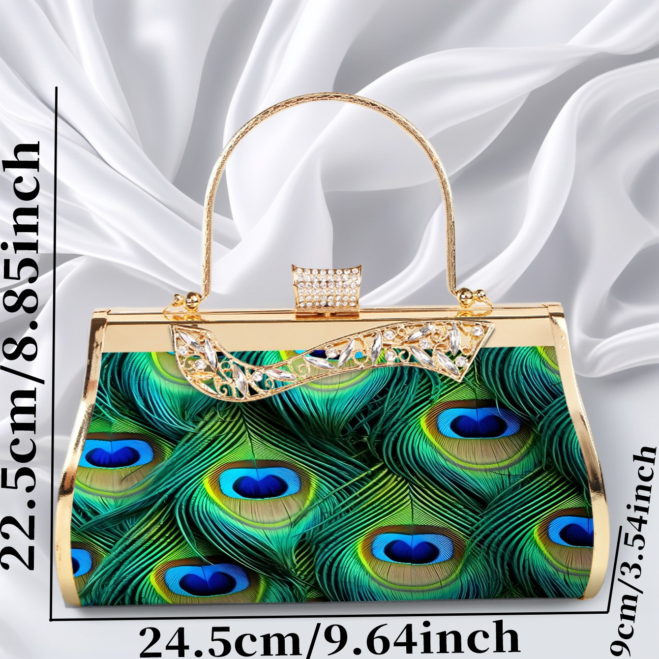 Elegante Abendtasche In Smaragdgrün Mit Blumenmuster Und Gold_voghion.com