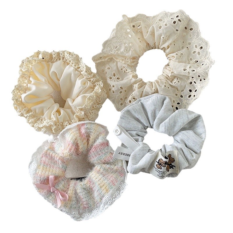 [Set aleatorio de 6 piezas] anillo de pelo de cerdo de peluche intestino grueso cuerda de cabeza dulce arco iris cabello anillo de cabello arco adornamiento de cabello mujer