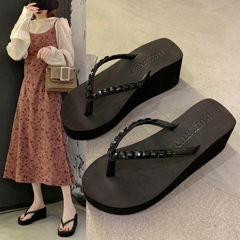 2024 New Men's Slippers Women's Summer Fashion Internet Celebrity Wedge Heel Flip-On High Heel Flip-Flops Wedge Sandals