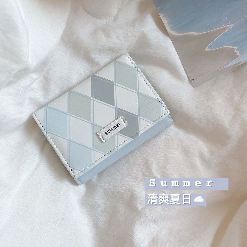 Sea sal azul Plaid billetera fresca simple ins estilo coreano multi-funcional estudiante cartera cambio tarjeta bolsa integrada