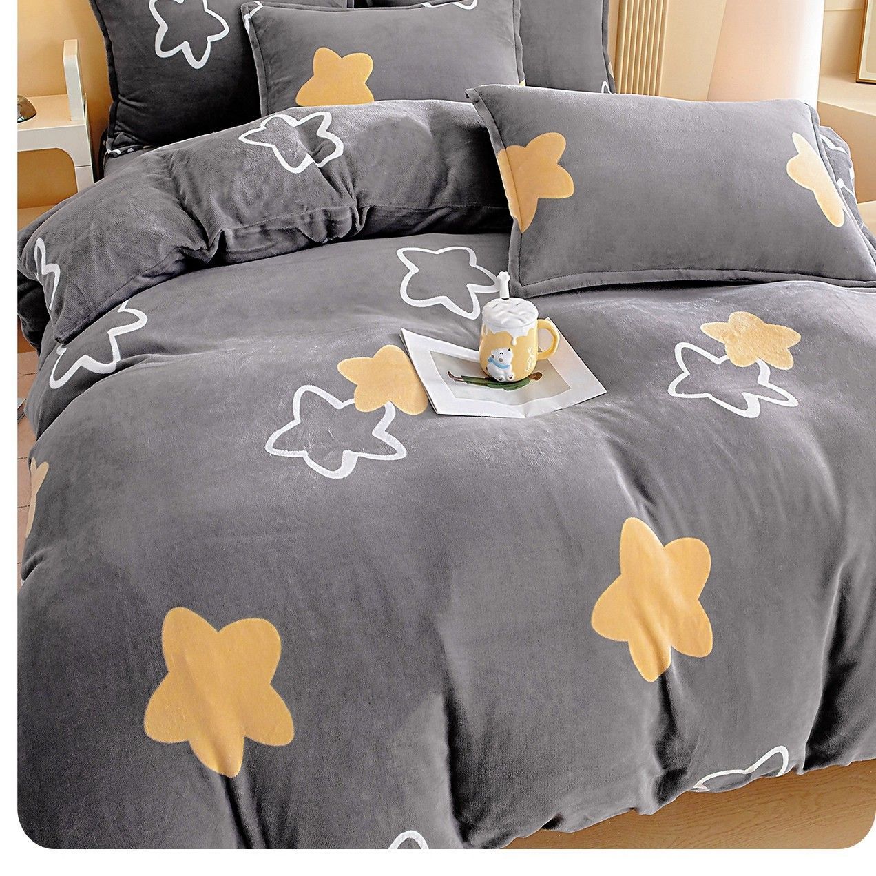 Invierno de leche de camisa cubierta de edredón de coral de brida de una sola pieza con edredón de camisa de calor 150x200x230 doble cara