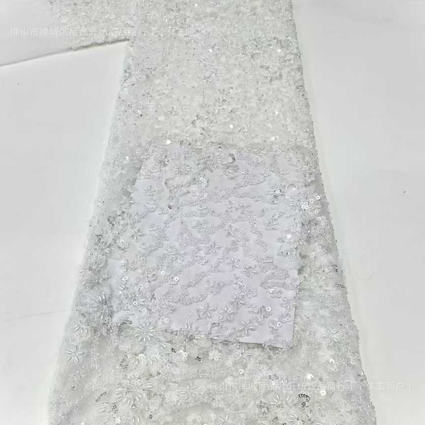Tejido de boda, vestido de bordado de perlas, moda transfronteriza de alta calidad, tela de bordado tridimensional, perlas de arroz image 3