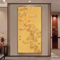金龙九鱼入户进门中式玄关装饰画寓意好古典走廊过道尽头挂画壁画