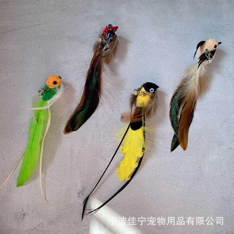 Simulation bird cat stick replacement head bite-resistant feather tassel cat stick pendant cute cat toy self-hi
