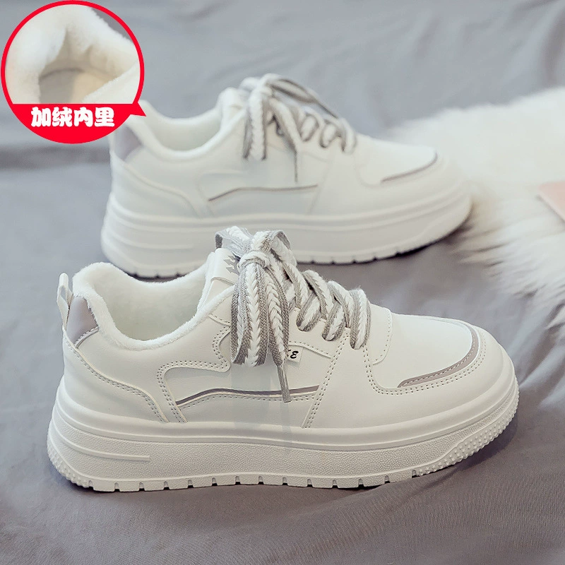 Winter warm white shoes, universal sports footwear, sneakers