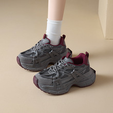 奥古狮登灰色老爹鞋女2024新款秋冬复古休闲厚底运动鞋显脚小ins