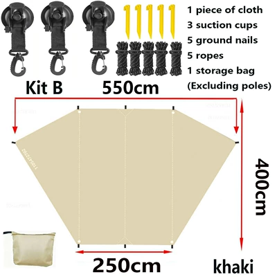 Bat-shaped car side tent, Avtomobil yan çətirləri - khaki-butterfly-shaped-outfit-25x4x55m
