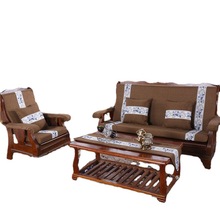 中式连体带靠背红实木沙发垫加厚海绵可拆洗老式木头三人座椅坐垫