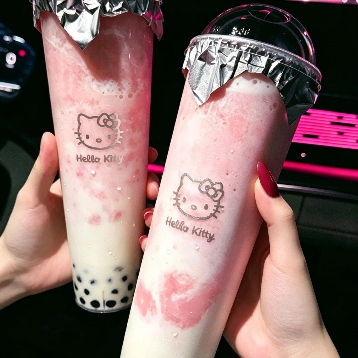 90mm diameter 1000ml frosted Hello Kitty extra-long disposable cup for milk tea and fruit tea, thickened with lid