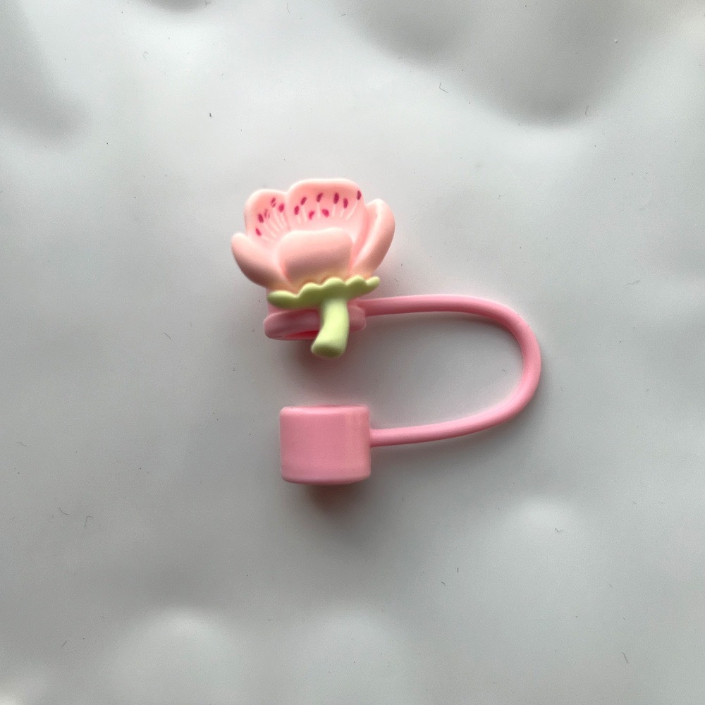 Nuevo cross-border cerezo silicona mangas de paja tapa de paja de vidrio flor serie de tapón de paja de polvo