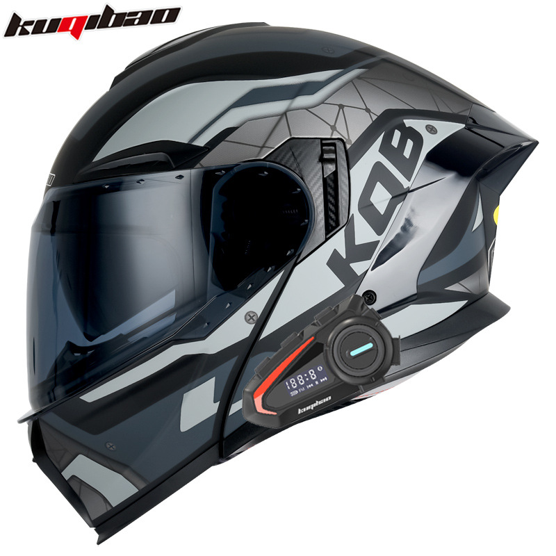 Helmet, Universal Motosiklet kaskı (dəbilqə) - matte-black-guardian-gray-flower-with-k20-bluetooth-black-lens-m