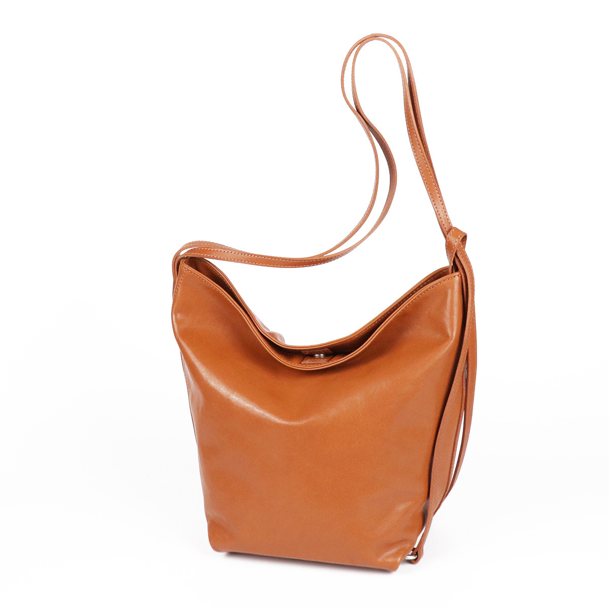 J6 Top Grain Crystal Cowhide Bucket Bag Women's Simple Tote Bag Underarm Genuine Leather Fashion 2-Way Backpack 6942 - Thumbnail 2