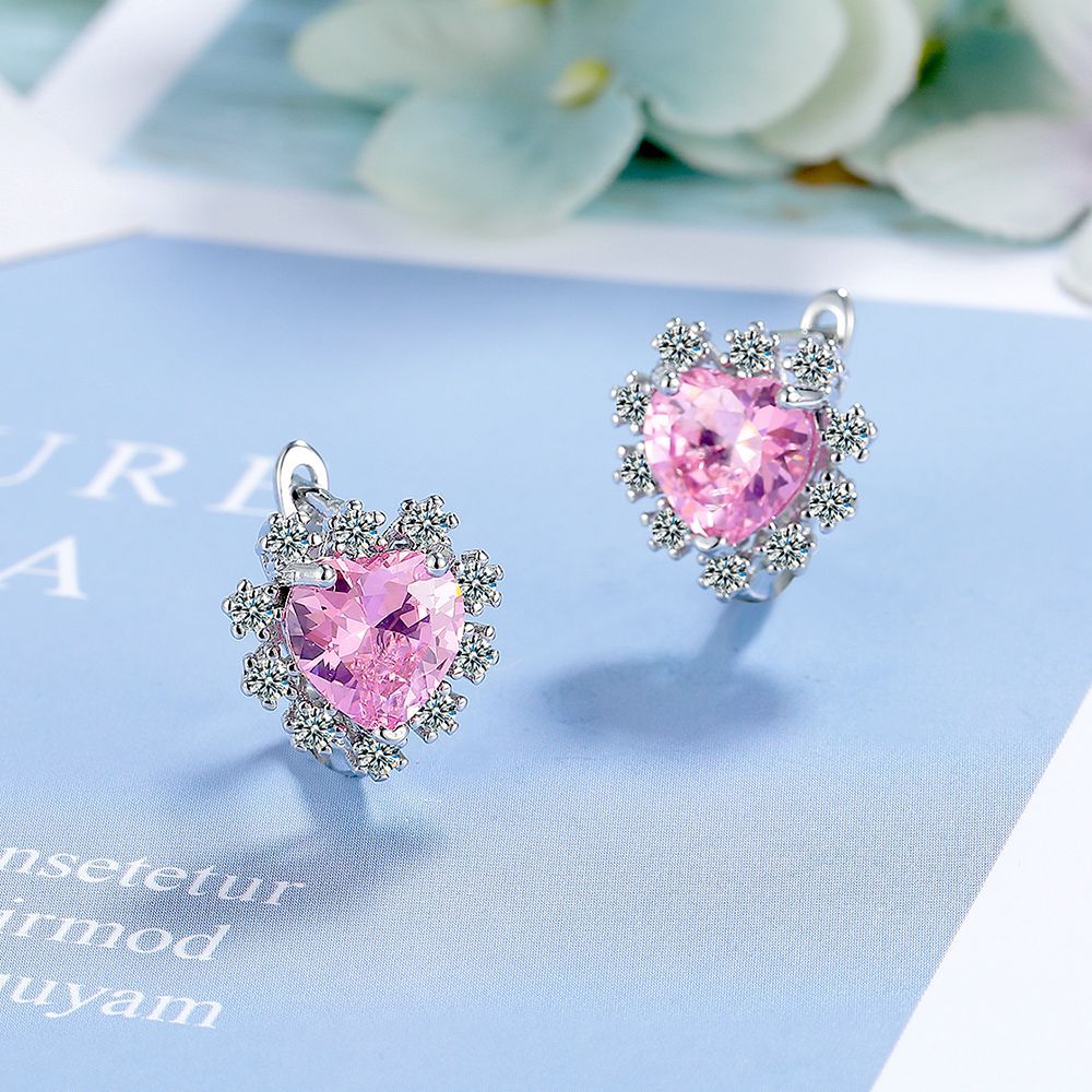 Women's Gender 1 Pair Simple Style Shiny Heart Shape Inlay Copper Zircon White Gold Plated Earrings
