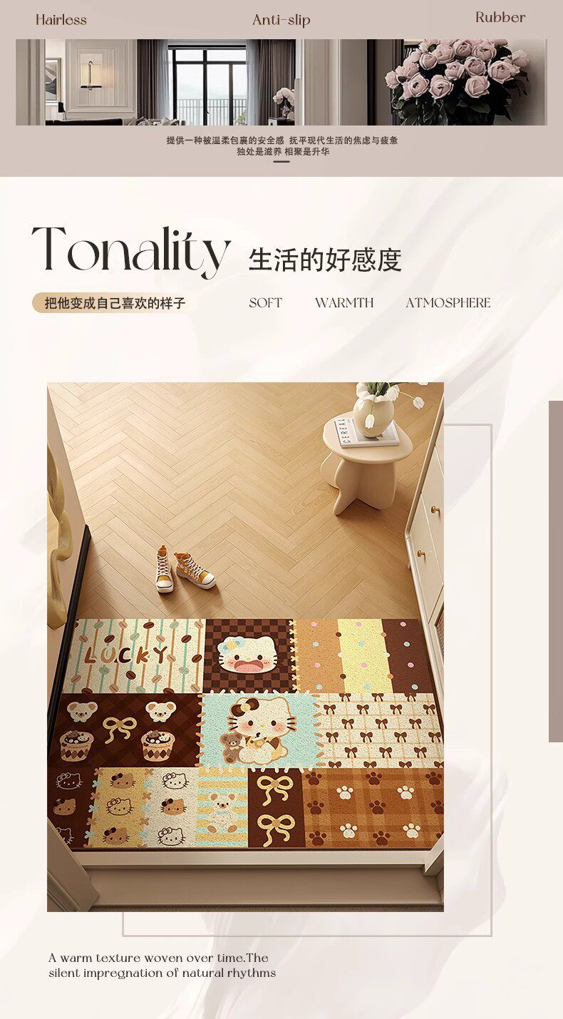 Cute Kitty Cat Silk Loop Entrance Door Mat Dopamine Carpet Entryway Doormat Dirt-Scraping Mat