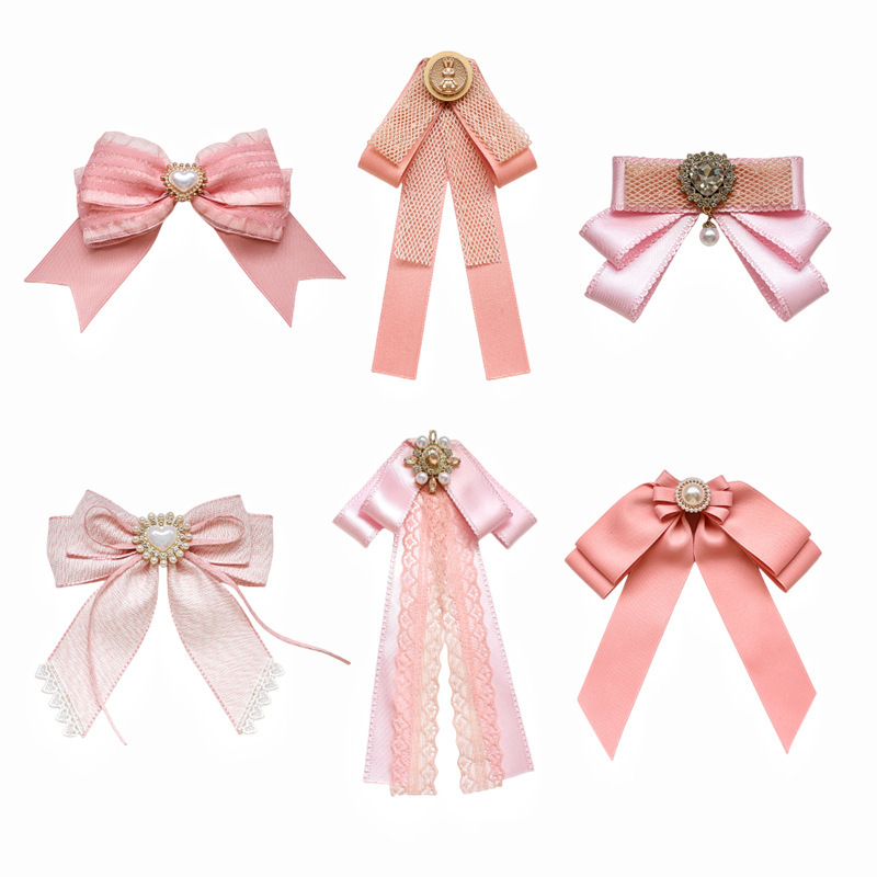in stock Straight Hair Japanese and Korean Style Pink Lace Solid Color Collar Women's Cute Tie Shirt Accessories Bow Pin Trendy in stock Straight Hair Japanese and Korean Style Pink Lace Solid Color Collar Women's Cute Tie Shirt Accessories Bow Pin Trendy