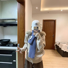 韩系高级感大毛领连帽针织开衫毛衣女秋冬宽松外传慵懒风外套上衣