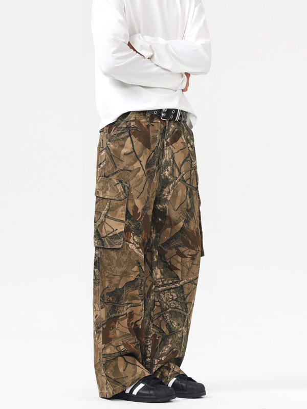 LKTMメンズ # アメリカンレトロ枝迷彩工装パンツ男女デザイン感ファッションブランドゆるいアウトドアカジュアルパンツ