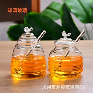 高硼硅耐高温玻璃蜂蜜罐带搅拌棒储物罐透明家用蜂蜜瓶带盖密封罐