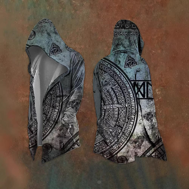 Amazon European and American Retro Space Print Spring and Autumn Men's 3D Digital Print Loose Hooded Sweatshirt Cardigan Jacket